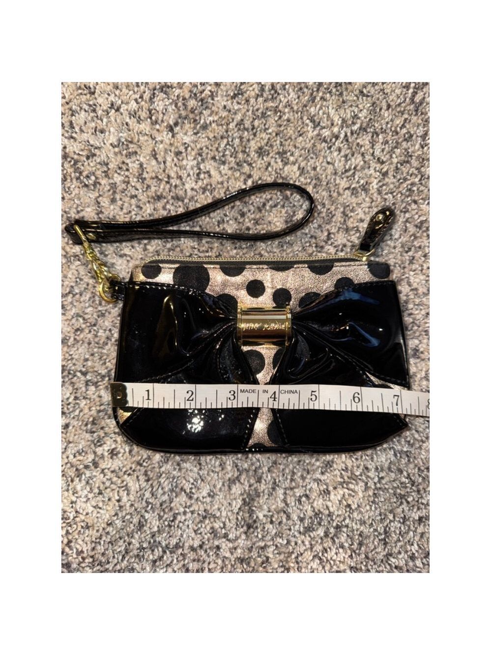 Women's Betsey Johnson Polka Dot Bow Wristlet One Size Black Gold